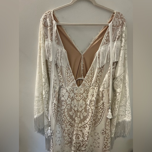 Vintage Lace Bohemian Fringe Dress Custom Made Bridal Wedding Maternity - Picture 9 of 15